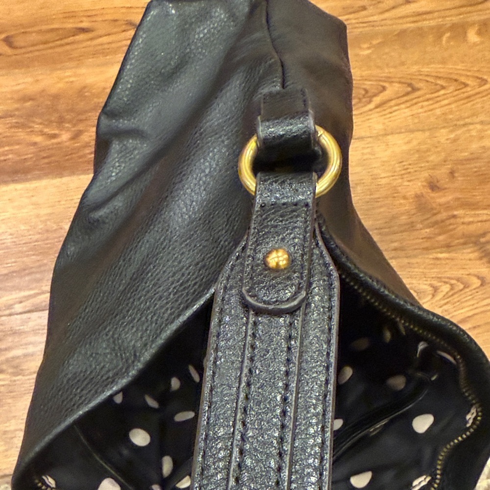 Anne Klein Black Pebbled Leather Shoulder Hobo with Tassel - Picture 8 of 12